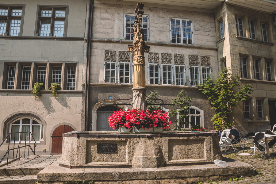 Fuente de la Samaritana en el barrio de auge de Friburgo