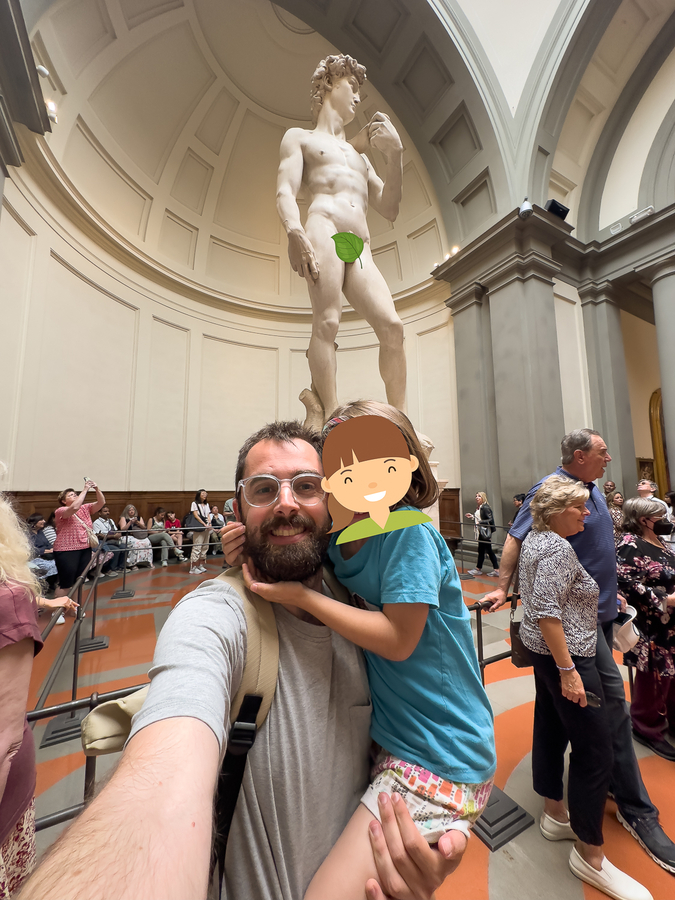 Visitando la Galeria de la Academia con nuestra hija