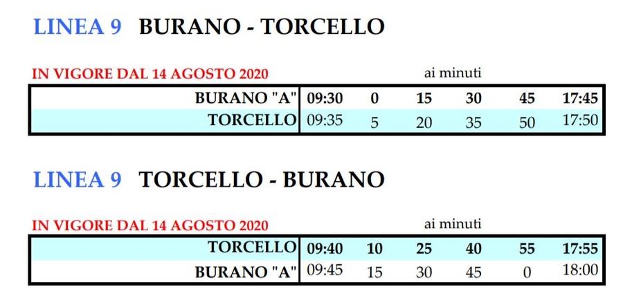 horario L9 burano torcello