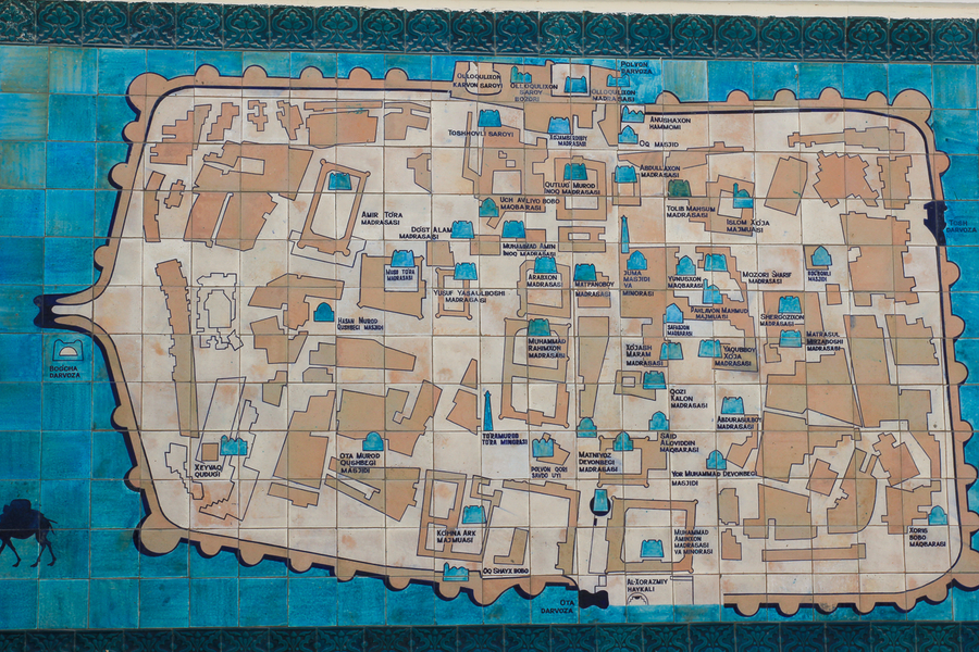 Mapa del Ichon Qala en Khiva Mapa del Ichon Qala en Khiva